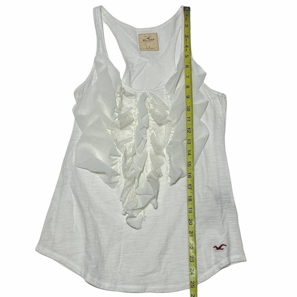 HOLLISTER Solid White Ruffled Front Sleeveless Burnout Racerback Tank Top - Picture 7 of 12